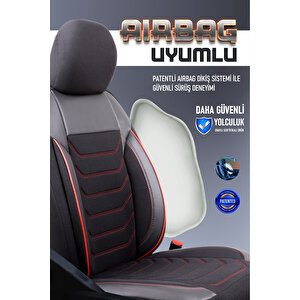 Hyundai Kona Lüx Deri Detaylı Oto Koltuk Kılıfı Ön Arka Takım Carbon Serisi Si̇yah Kirmizi