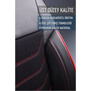 Proton Waja Lüx Deri Detaylı Oto Koltuk Kılıfı Ön Arka Takım Carbon Serisi Si̇yah Kirmizi