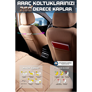 Citroen Xsara Lüx Deri Detaylı Oto Koltuk Kılıfı Ön Arka Takım Carbon Serisi Bej