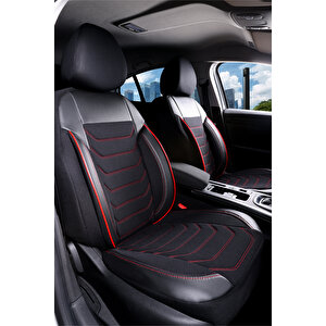 Fiat Stilo Hatchback Lüx Deri Detaylı Oto Koltuk Kılıfı Ön Arka Takım Carbon Serisi Si̇yah Kirmizi Siyah - Kırmızı