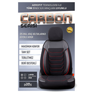 Renault Twingo Lüx Deri Detaylı Oto Koltuk Kılıfı Ön Arka Takım Carbon Serisi Si̇yah Kirmizi Siyah - Kırmızı