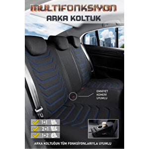Chevrolet Kalos Lüx Deri Detaylı Oto Koltuk Kılıfı Ön Arka Takım Carbon Serisi Si̇yah Mavi̇ Siyah-Mavi