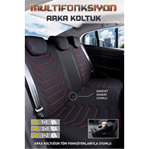Citroen C5 Aircross Lüx Deri Detaylı Oto Koltuk Kılıfı Ön Arka Takım Carbon Serisi Si̇yah Kirmizi Siyah - Kırmızı