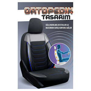 Tofaş Kartal 5 Vites Lüx Deri Detaylı Oto Koltuk Kılıfı Ön Arka Takım Carbon Serisi Si̇yah Mavi̇