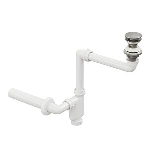 Smart Pop-up  Sifon , Taşma Delikli  Krom +comfort Yer Kazandıran Lavabo  Sifonu -2 Parça Set