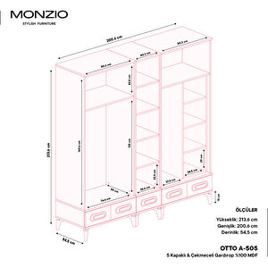 Monzio Otto 5 Kapaklı Çekmeceli Gardırop Tamamı Mdf (aytaşı)
