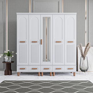 Monzio Otto 5 Kapaklı Çekmeceli Gardırop Tamamı Mdf (beyaz) Beyaz