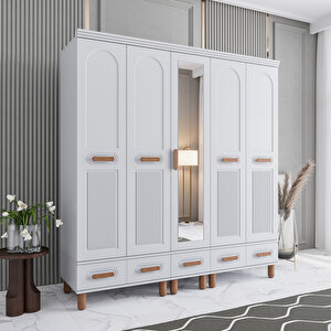 Monzio Otto 5 Kapaklı Çekmeceli Gardırop Tamamı Mdf (beyaz) Beyaz