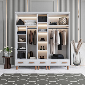 Monzio Otto 5 Kapaklı Çekmeceli Gardırop Tamamı Mdf (beyaz) Beyaz