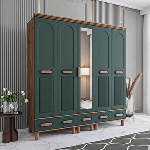 Monzio Otto 5 Kapaklı Çekmeceli Gardırop Tamamı Mdf (yeşil) Yeşil