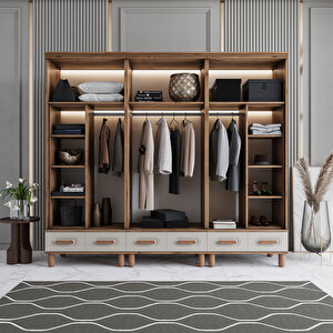 Monzio Otto 6 Kapaklı Çekmeceli Gardırop Tamamı Mdf (aytaşı) Aytaşı
