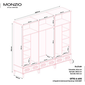 Monzio Otto 6 Kapaklı Çekmeceli Gardırop Tamamı Mdf (aytaşı)