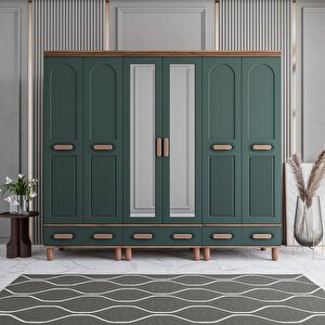 Otto 6 Kapaklı Çekmeceli Gardırop Tamamı Mdf (yeşil) Yeşil