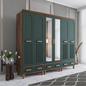 Otto 6 Kapaklı Çekmeceli Gardırop Tamamı Mdf (yeşil) Yeşil