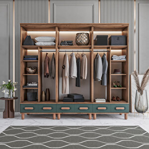 Otto 6 Kapaklı Çekmeceli Gardırop Tamamı Mdf (yeşil) Yeşil