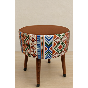Puf Koltuk Bench Tabure – Modern Kilim Koyu Kiremit - Ahşap Ayaklı - Doğal Modern Stil