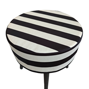 Puf Koltuk Bench Tabure – Zebra Siyah Beyaz Desen - Ahşap Ayaklı - Doğal Modern Stil