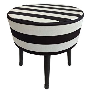 Ustaagac Puf Koltuk Bench Tabure – Zebra Siyah Beyaz Desen - Ahşap Ayaklı - Doğal Modern Stil