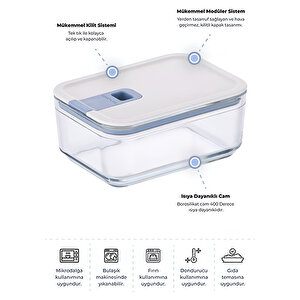 Perfect Seal Dikdörtgen Cam Saklama Kabı Bej 1100 Ml