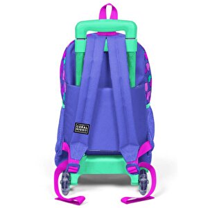 Kids Lavanta Pembe Kalp Desenli Üç Bölmeli Çekçekli Okul Sırt Çantası 23359