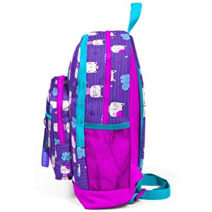 Kids Mor Pembe Kedi Desenli Dört Bölmeli Usbli Okul Sırt Çantası 23264