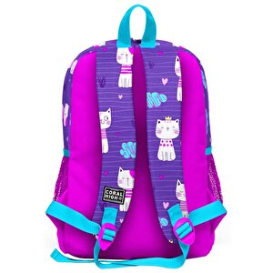 Coral High Kids Mor Pembe Kedi Desenli Dört Bölmeli Usbli Okul Sırt Çantası 23264