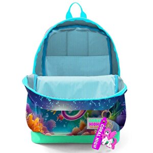 Kids Mavi Su Yeşili Denizatı Desenli Dört Bölmeli Okul Sırt Çantası 23772