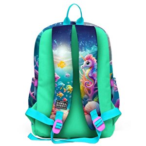 Coral High Kids Mavi Su Yeşili Denizatı Desenli Dört Bölmeli Okul Sırt Çantası 23772