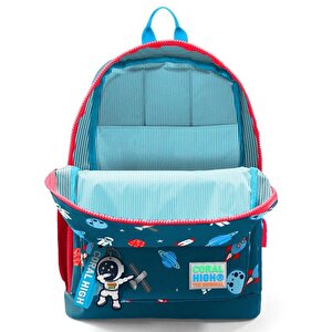 Kids Çivit Kırmızı Uzay Desenli Dört Bölmeli Usb'li Okul Sırt Çantası 23290