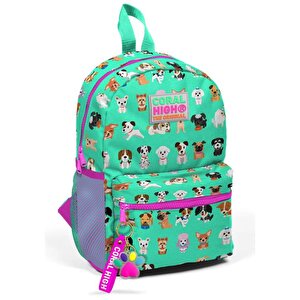 Kids Su Yeşili Neon Pembe Köpek Desenli Dört Bölmeli Usbli Okul Sırt Çantası 23266