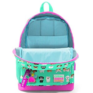 Kids Su Yeşili Neon Pembe Köpek Desenli Dört Bölmeli Usbli Okul Sırt Çantası 23266