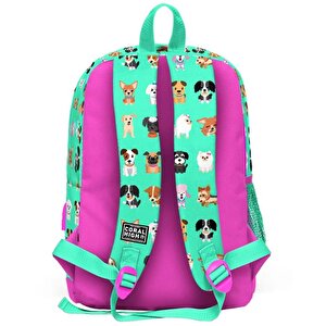 Coral High Kids Su Yeşili Neon Pembe Köpek Desenli Dört Bölmeli Usbli Okul Sırt Çantası 23266