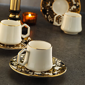 1453 Burçlar Geometrik Gold 12 Parça 6 Kişilik Kahve Fincan Takımı 90 Ml