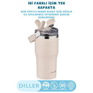 Diller 620ml Yeni Koleksiyon Tumbler Pipetli/pipetsiz Kullanım Kulplu Paslanmaz Çelik Termos