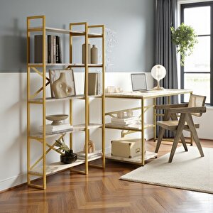 Gold Çalışma Masası Ve Gold Kitaplık Metal Ayaklı 2'li Set