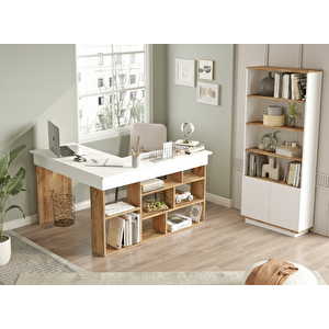 Çalışma Masası + Kitaplık 2'li Set Çam- Beyaz