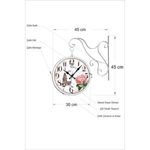 Büyük Beyaz 45 Cm Çift İki Taraflı Yönlü Yatay Kapaklı Camlı Çelik Metal Sessiz İstasyon Duvar Saati