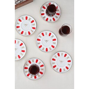 Tabak Evi Porselen Acem Zade Kırmızı Çay Tabağı 12,5cm 6 Lı