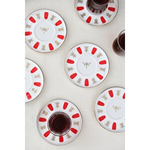 Tabak Evi Porselen Acem Zade Kırmızı Çay Tabağı 12,5cm 6 Lı