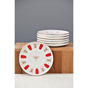 Tabak Evi Porselen Acem Zade Kırmızı Çay Tabağı 12,5cm 6 Lı