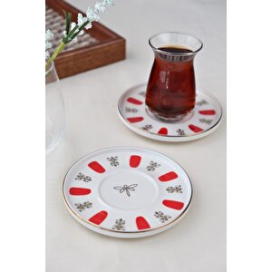 Tabak Evi Porselen Acem Zade Kırmızı Çay Tabağı 12,5cm 2 Li