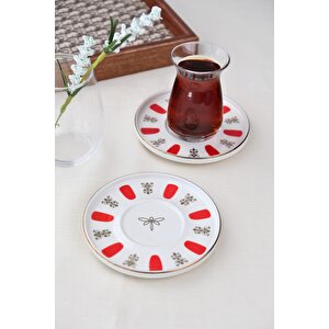 Tabak Evi Porselen Acem Zade Kırmızı Çay Tabağı 12,5cm 2 Li