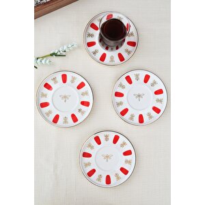 Tabak Evi Porselen Acem Zade Kırmızı Çay Tabağı 12,5cm 4 Lü
