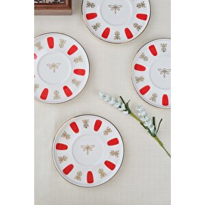 Tabak Evi Porselen Acem Zade Kırmızı Çay Tabağı 12,5cm 4 Lü