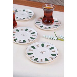 Tabak Evi Porselen Acem Zade Yeşil Çay Tabağı 12,5cm 4 Lü