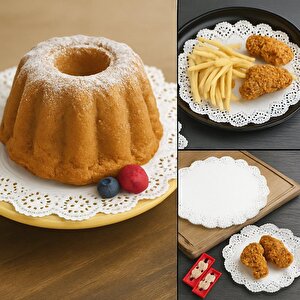 Dantel Görünümlü Kağıt Tabak Altlığı - 32 Cm. - Beyaz Dantel Kağıt - 100 Adetlik Paket