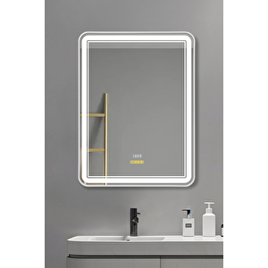 Akıllı Ayna Buhar Tutmayan Hareket Sensörlü 3 Renk Ledli Beyaz Çerçeveli Banyo Aynası 60x80
