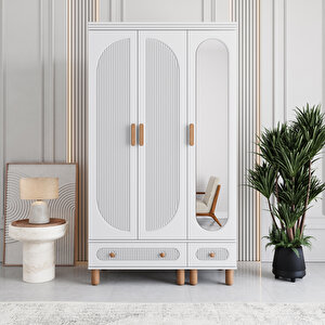 Monzio Milen 3 Kapaklı Çekmeceli Gardırop Tamamı Mdf (beyaz) Beyaz