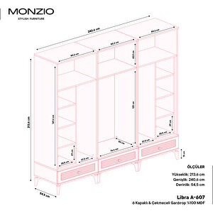 Monzio Libra 6 Kapaklı Çekmeceli Gardırop Tamamı Mdf (aytaşı)