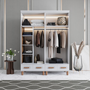 Monzio Otto 4 Kapaklı Çekmeceli Gardırop Tamamı Mdf (beyaz) Beyaz